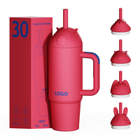 Gobelet isotherme personnalisé en acier inoxydable de 30 oz, à double paroi, avec revêtement en poudre, anti-fuite, avec couvercles à paille rabattable, idéal pour un cadeau