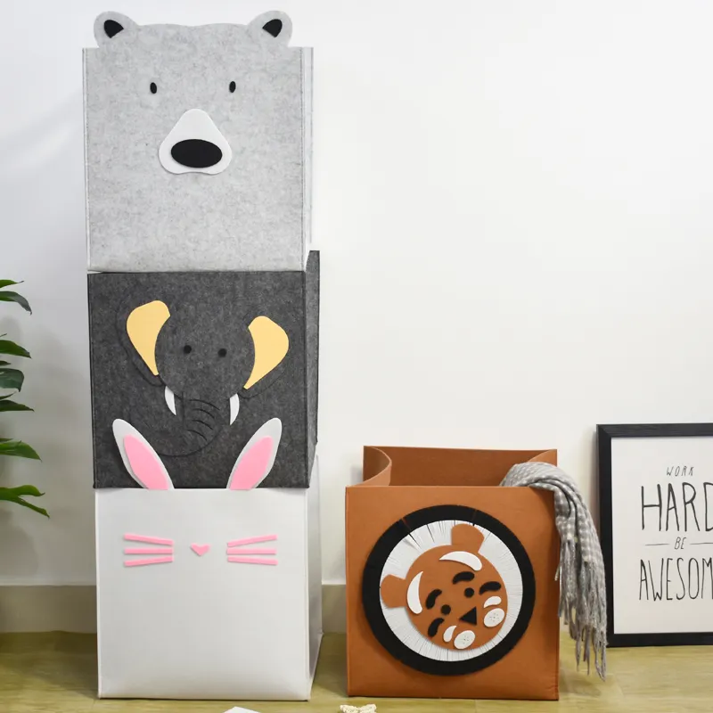 Felt Toy Laundry Kids Storage Basket with Cute Animal Design