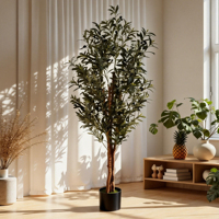 Grand olivier artificiel de haute qualité avec trois troncs en bois pour la décoration de la maison, des restaurants et des cafés