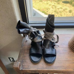 Bottes d'été légères mi-mollet pour femme, en cuir véritable, style rétro, à lacets, bout ouvert, collection 2026 - Product Image 4