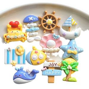 Accessoires en résine de taille moyenne faits à la main, colle crème, coque de téléphone avec clip à cheveux en fourrure d'animal, autocollants, série Océan Plage Mer - Product Image 2