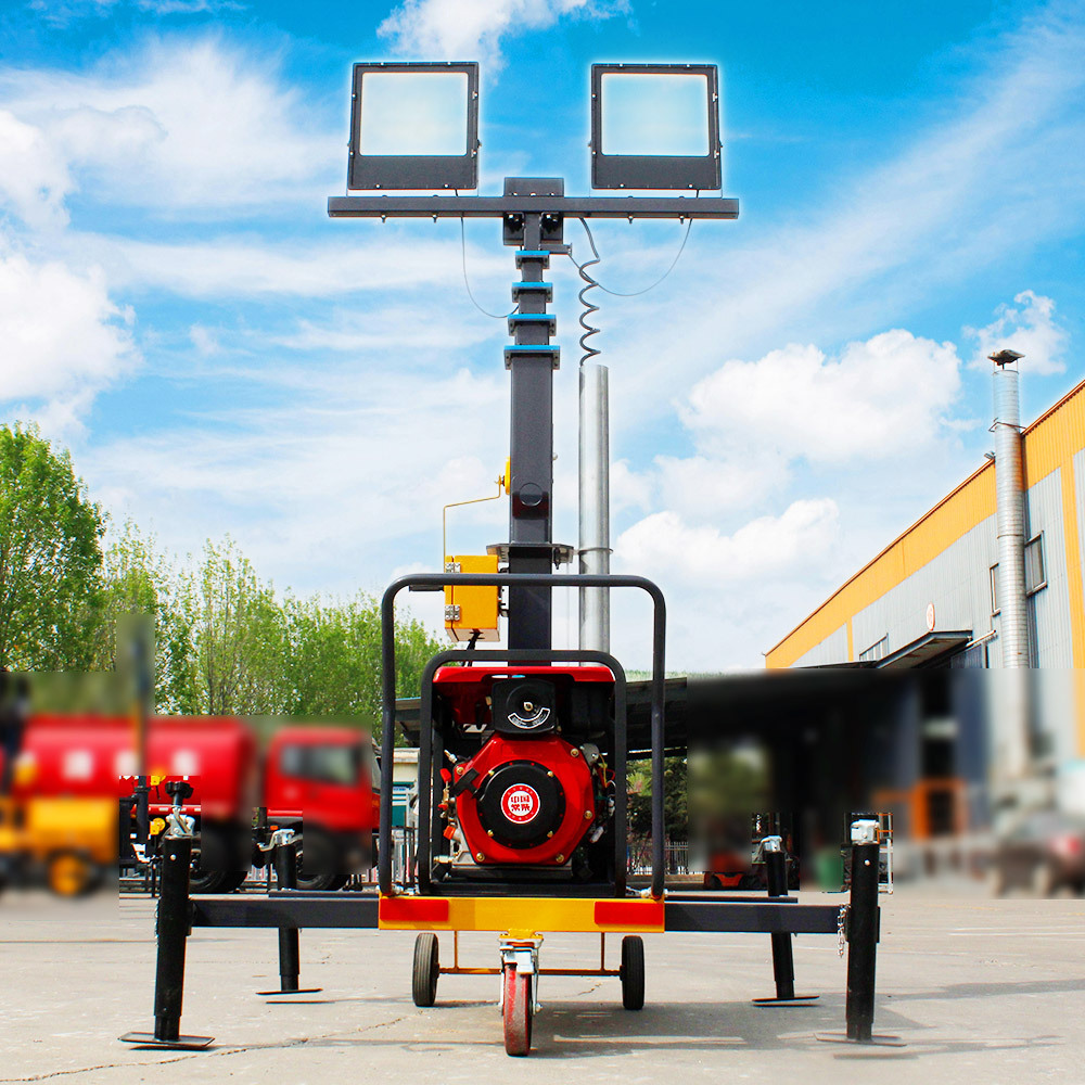 6m 7m 9m Super Bright Emergency Site Night Work Diesel Generator Stabilization Outriggers Manual LED Mobile Light Tower