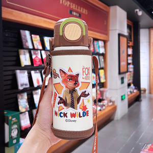 Botol Minum Anak Karakter Mickey Mouse Terisolasi, Cangkir Sedotan Ganda <span class=keywords><strong>Elsa</strong></span> Dengan Tas Pelindung Tali Gantungan, Termos Stainless Steel - Product Image 5