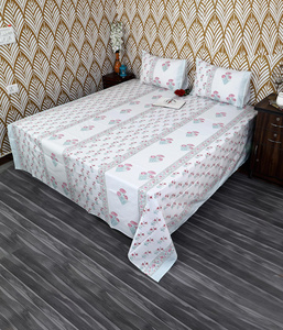 Hand Block Print Floral Cotton Bedsheet Set Jaipur Boho Indian Bedding with Pillowcases Flat <b>Sheet</b> <b>King</b> <b>Size</b> Bedding Set - Product Image 1