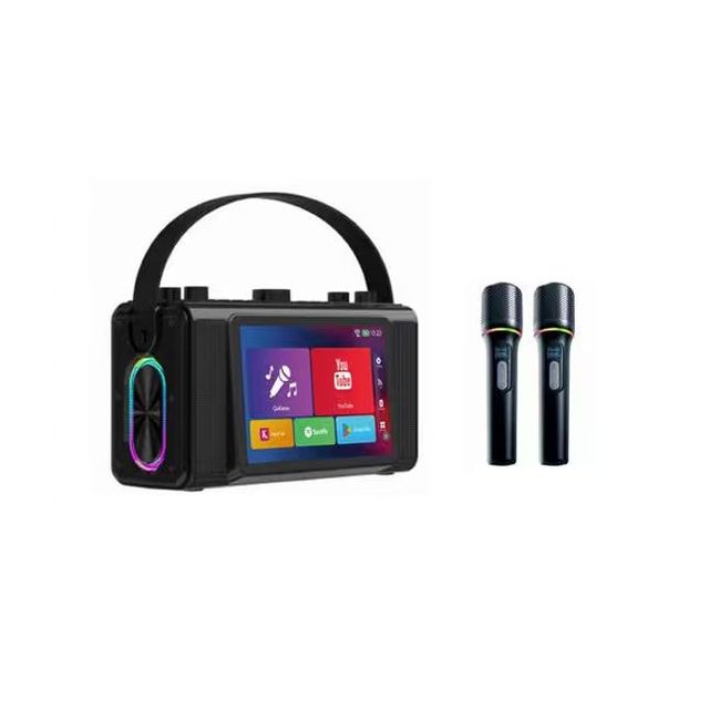 TP-A6 Portable Karaoke Machine with 7" HD Touch Screen, 2 Wireless Mics, RGB Lights for Home Party & Outdoor Singing