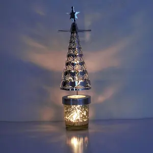 2023 Christmas Pine Tree Metal Candle Holder Birthday Gifts Carousel Candle Holder with Cup for Tealight Candle Home Decor