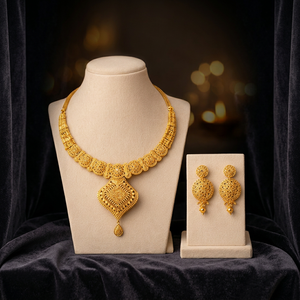 Collar de Cadena de Oro Sólido de 22K de Alta Calidad para Mujer con Diseño Floral y Engaste de Canal, Joyería Clásica para Boda DNO110 - Product Image 3