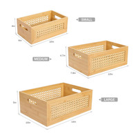Ensemble de 3 boîtes de rangement tissées multifonctions, rectangulaires, en bambou et en rotin, avec poignée, pour la maison et le bureau