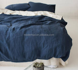 Blu Navy puro lino pietra lavato naturale lino <span class=keywords><strong>francese</strong></span> King Size 4 pezzi 2 federe 1 lenzuolo con angoli 1 lenzuolo piatto biancheria da letto morbida - Product Image 2