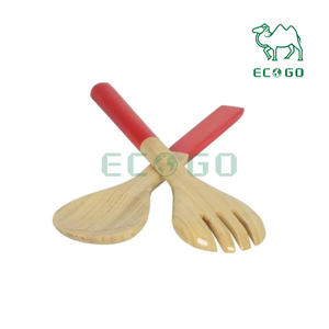 Cuillère en bois naturel Cuillère et fourchette à salade en bambou Fait à la main pour la maison Ensemble d'ustensiles de cuisine - Product Image 2
