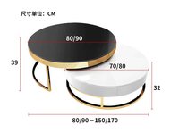 Table basse ronde en verre au design moderne nordique avec tiroir de rangement Accents noir blanc or pour meubles de salon