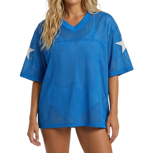 Blue Mesh Jersey T-<b>Shirt</b> V Neck Short Sleeve Oversized Front Number Print <b>Football</b> Inspired Casual Streetwear Quick Dry <b>4XL</b> - Product Image 1