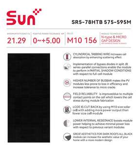 Sunplus 580W แผงโซลาร์เซลล์แบบสองหน้าชนิด N-Type ประสิทธิภาพสูงอายุการใช้งานยาวนานสำหรับบ้าน - Product Image 4