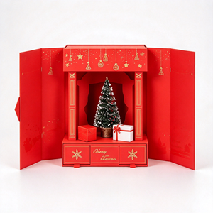 Coffret Cadeau de Noël Rouge Scène 3D Pop-Up en Carton Rigide avec Laminage Mat pour Cadeaux de Fêtes Coffret Cadeau de Noël - Product Image 1