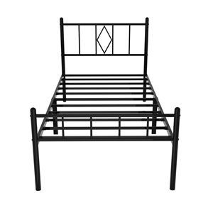 Classico 14 pollici doppio metallo telaio <span class=keywords><strong>letto</strong></span> <span class=keywords><strong>in</strong></span> metallo <span class=keywords><strong>testiera</strong></span>/pedana facile montaggio <span class=keywords><strong>letto</strong></span> spazio di stoccaggio nero materasso fondazione - Product Image 1