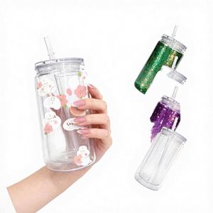 Gobelets en plastique de voyage anti-fuite de 16 oz, lot de 50, avec couvercle transparent et paille, en forme de canette de bière – Nouveauté très demandée - Product Image 4