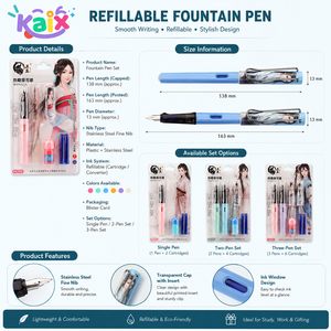Ensemble de stylos plume KAIX Comfort Writing Wholesale avec pointe apparente, cartouches remplaçables, stylo plume effaçable pour journalisation quotidienne - Product Image 4