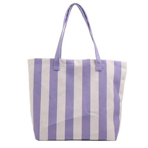 Custom Cotton Canvas <b>Tote</b> Bag Striped Print Premium High-capacity Reusable Features Comfortable Shoulder Bag - Product Image 1