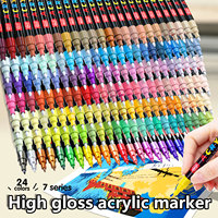 Lot de 24 marqueurs acryliques en boîte, assortiment complet, stylos de peinture imperméables, Acuarela Aquarell, prêt à offrir, fournitures d'art pour studio