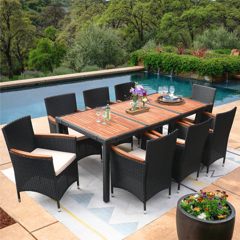 outdoor furniture set rectangular dinning table rattan dinning set