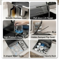 Évier de cuisine simple MOSHE moderne en acier inoxydable SUS304 avec couvercle rabattable amorti et dissimulé, idéal pour bar, café et lavage de tasses - Modèle 5