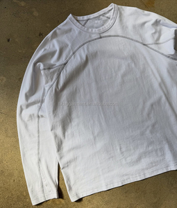 T-shirt décontracté pour homme, 100% coton, manches longues, design uni, jersey 180 grammes, tissu uni, pour le printemps et l'été, fabrication OEM ODM sur mesure. - Product Image 3