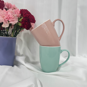 Wholesale AB Grade Ceramic <b>Cups</b> Striped Embossed Pure Color Porcelain Coffee Mugs Low Prices for Business Gifts - Product Image 1