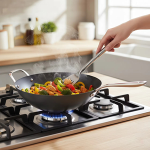 Factory Exclusive Design Seasoned Carbon Steel 14-Inch/35 cm <strong>Wok</strong> Pan Naturally <strong>Non</strong> <strong>Stick</strong> Pans Skillets Induction Compatible - Product Image 6