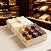Boîte d'emballage carrée pour bonbons au chocolat, boîte à bonbons au chocolat avec séparateur, pressée à chaud, idéale pour offrir en cadeau et pour la pâtisserie
