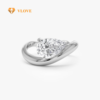 Cincin Berlian Gelombang 14K VLOVE Exquisite Jewellery 1.55 Ctw, Cincin Berlian Pear Buatan Laboratorium untuk Pertunangan dan Pernikahan Wanita