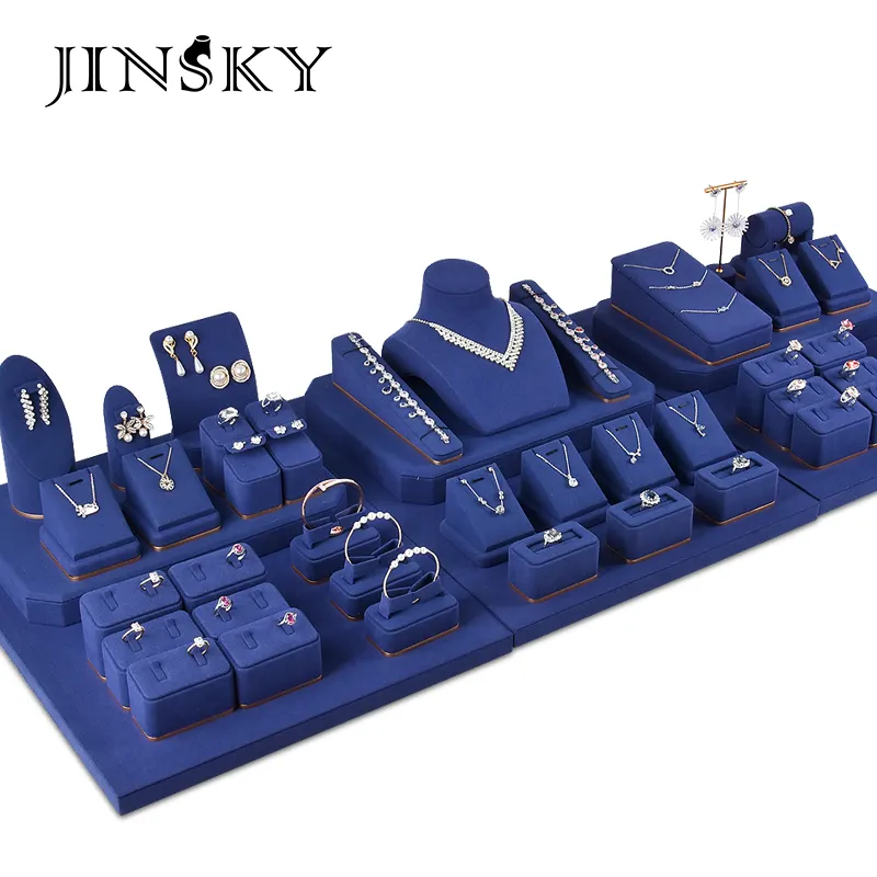 Jinsky wholesale blue Microfiber jewelry earring display stands necklace display jewellery display for counter