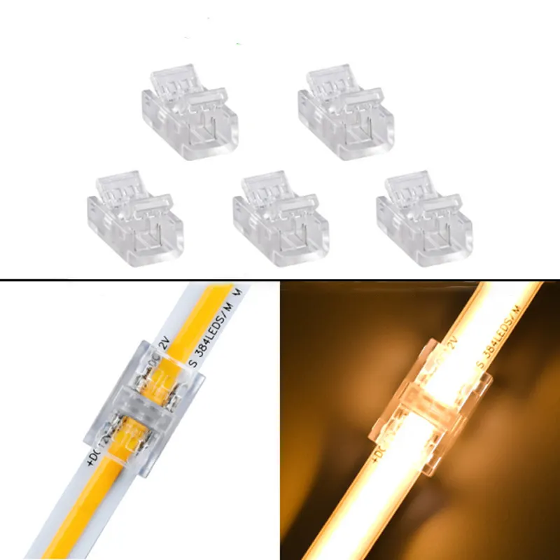 Bentuk T konektor lampu LED, Strip cahaya LED warna tunggal 2 Pin 8mm 10mm bentuk L untuk 12V 24V