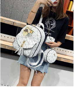 Hot Sale New Arrival Elegant Triangle Geometric Holographic Leather <strong>Satchel</strong> Handbag Set 3pcs Set Ladies Women Backpack <strong>Bag</strong> - Product Image 5