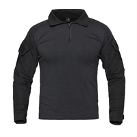 Chemises tactiques noires camouflage pour hommes, col zippé 1/4, en tissu T/C