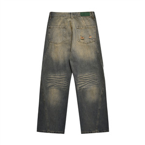 Fabricantes de ropa, pantalones vaqueros de pierna ancha de alta calidad personalizados con retazos de agujeros, pantalones vaqueros negros holgados de talla grande, pantalones vaqueros para hombre - Product Image 2