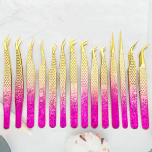 Pince à épiler en acier inoxydable, couleur fleur <span class=keywords><strong>de</strong></span> glace, traitée thermiquement, durcie, précise, pour extensions <span class=keywords><strong>de</strong></span> <span class=keywords><strong>cils</strong></span>, pince à épiler en plume dorée - Product Image 1