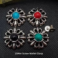 Boucles de portefeuille en métal enduit en forme de croix turquoise avec perles pour bagages et sacs à chaussures - Vis décoratives de 25 mm
