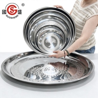 Plateau rond en acier inoxydable de grande taille pour la restauration commerciale, 25 cm-70 cm, plateau de présentation alimentaire robuste pour hôtel, restaurant, buffet