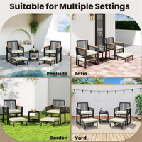 Ensemble de conversation d'extérieur en rotin PE noir, chaise de bistrot en osier avec poufs pour mobilier de jardin