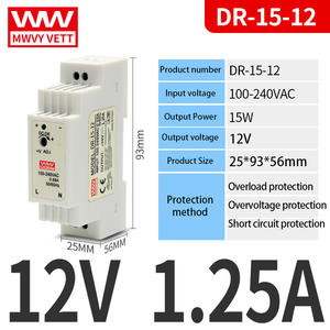<span class=keywords><strong>DR</strong></span>-15-12 15W 12V 1.25A 12V 15w交流Dc迷你Din导轨开关电源，用于发光二极管驱动器 - Product Image 3