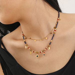 Delicado Collar de Acero Inoxidable con Dijes Celestiales y Cuentas de Piedra Natural Lapislázuli, Joyería Hipoalergénica que No se Deslustra - Product Image 2