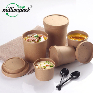 Bol en papier kraft biodégradable imprimé sur mesure de 750 ml pour aliments chauds, conteneur à emporter, gobelet à soupe jetable en papier de 250 ml avec couvercle - Product Image 1