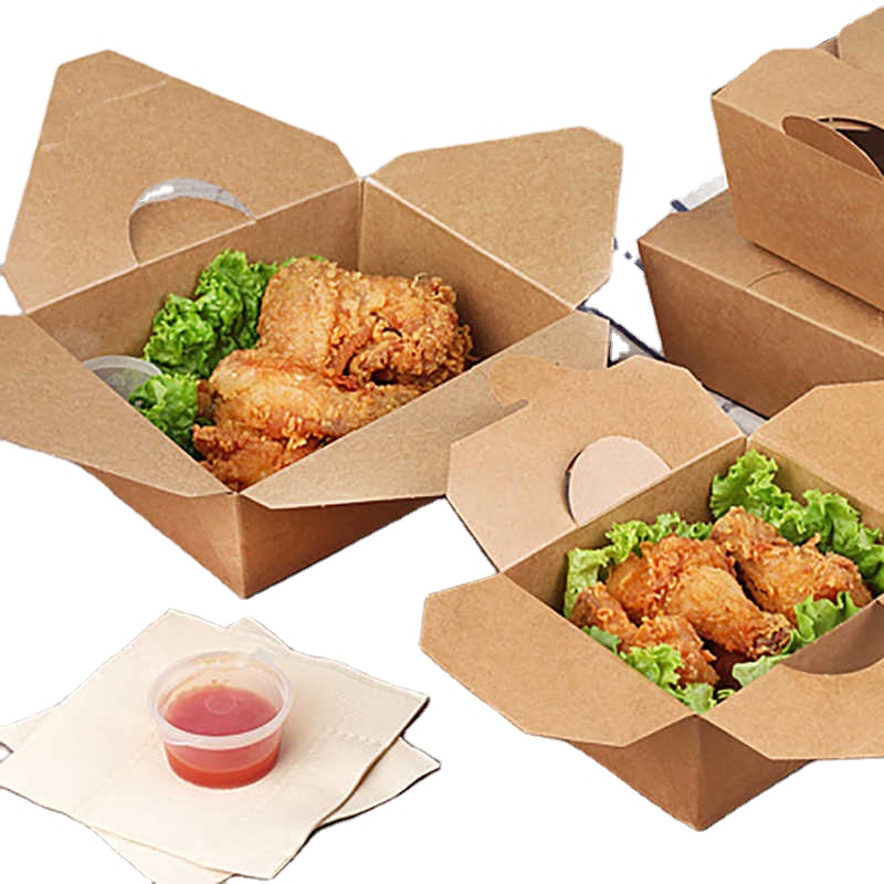 Wholesale Disposable Leakproof Kraft Paper Takeaway Boxes Custom Services Food Take Out Paper Box