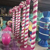 Nouvelle conception, prix de gros, sculpture géante en fibre de verre en forme de sucette de canne à sucre pour la décoration de fête et de parc à thème