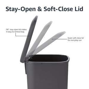 Para <span class=keywords><strong>Amazon</strong></span> Basics Cubo de <span class=keywords><strong>basura</strong></span> de baño negro de 6 litros Pedal de cierre silencioso Cubo de almacenamiento de plástico compacto Tapa de manos libres incluida - Product Image 3