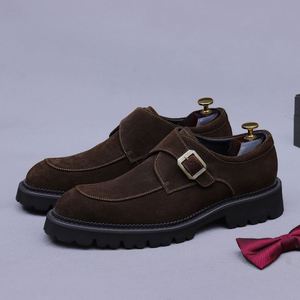 Mocasines de Plataforma para Hombre con Hebilla Retro, Punta Redonda, Suela Gruesa, de Cuero Mate y Ante, con Tacón Alto y Piel Sintética en la Suela - Product Image 1