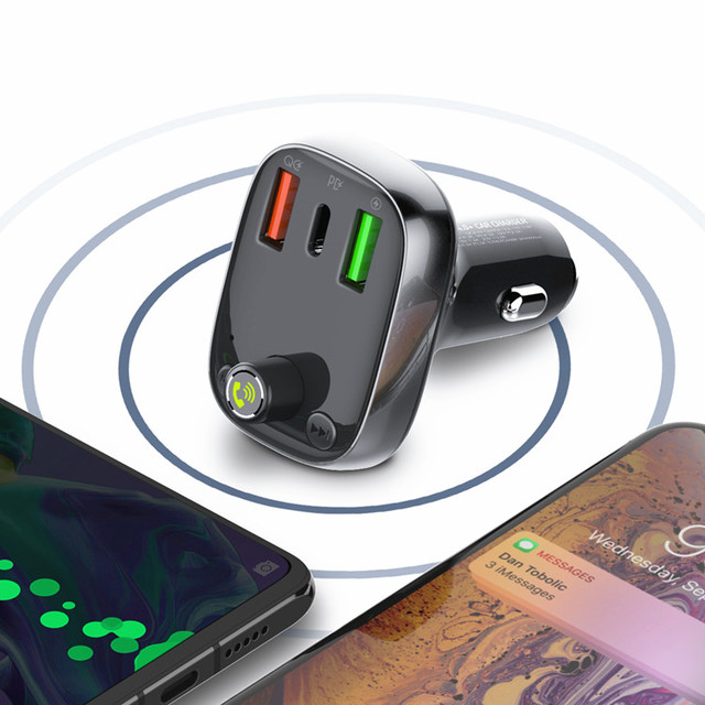 FM Transmitter Car 5.0 Wireless Radio Adapter Universal Car Charger with QC3.0 Quick Charging