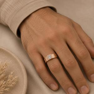 10KT Yellow Gold Princess Cut Diamond Solitaire <b>Ring</b> Bezel Set Wide Flat Band <b>Men</b> Engagement <b>Ring</b> Fine Modern Signet Jewelry - Product Image 5