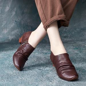 Nouvelles Bottines Chukka pour Femme en Cuir de Vachette, Style Britannique Élégant, à Bout Rond, à Lacets, Talon Plat, Collection Automne - Product Image 1