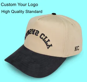 Customize 3D Embroidery Embroidered 2 Tone Snap Back Crown Cap Brown Baseball Hat With Logo Mens 5 Panel A Frame Baseball Cap